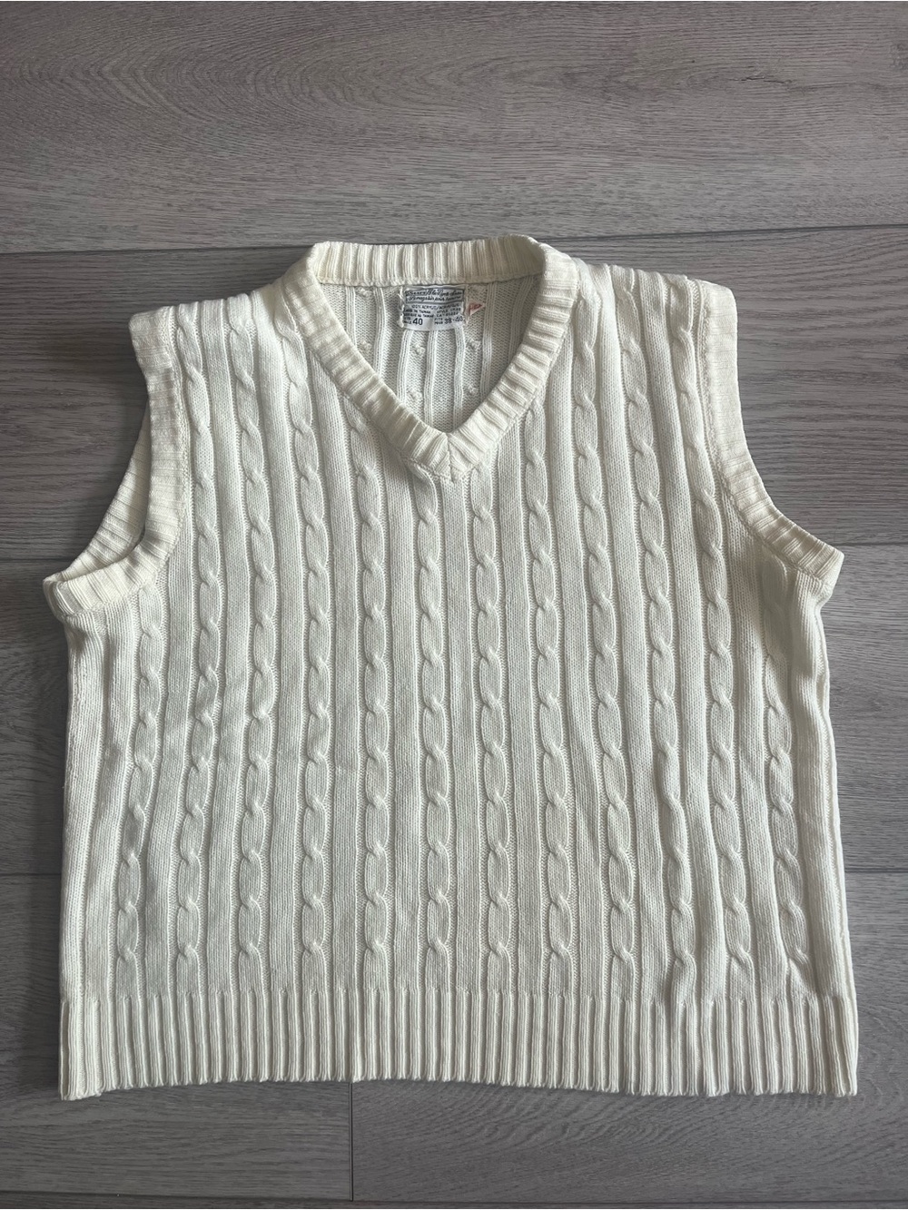 Sears Cream Cable Knit V-Neck Sweater Vest